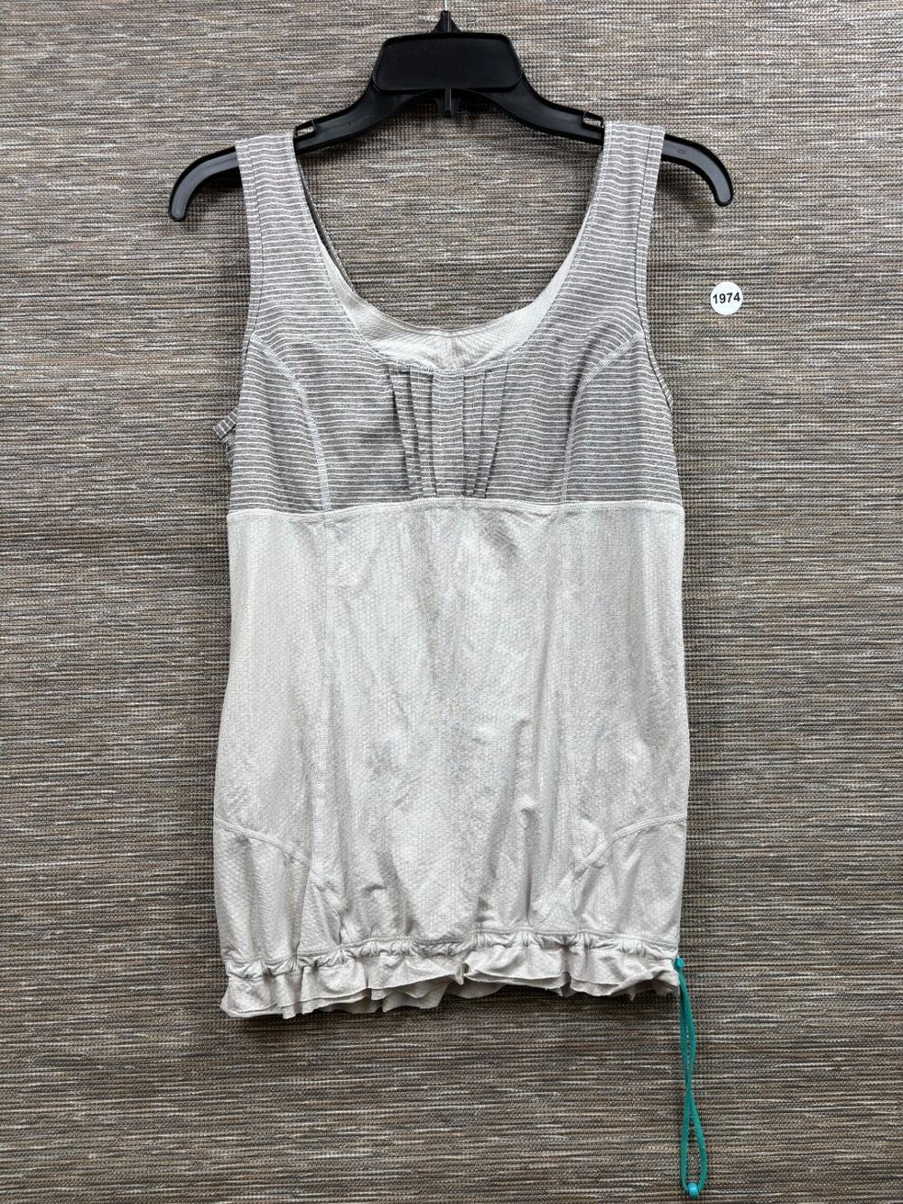 Lululemon Breathable Tank Top Womens Size 8 Gray White Drawstring Athleisure